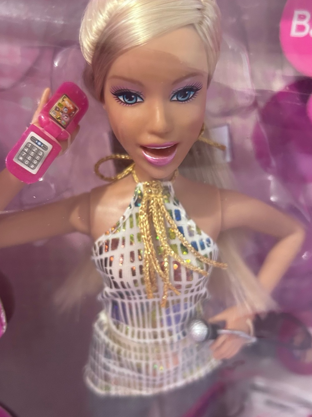 Barbie Chat Divas Doll in White Holographic Grid Dress with Gold Accents